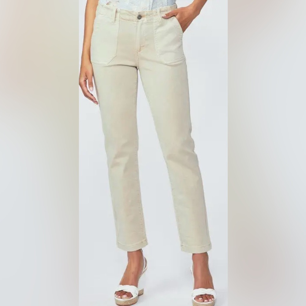 PAIGE Straight Leg Jeans in Light Tan